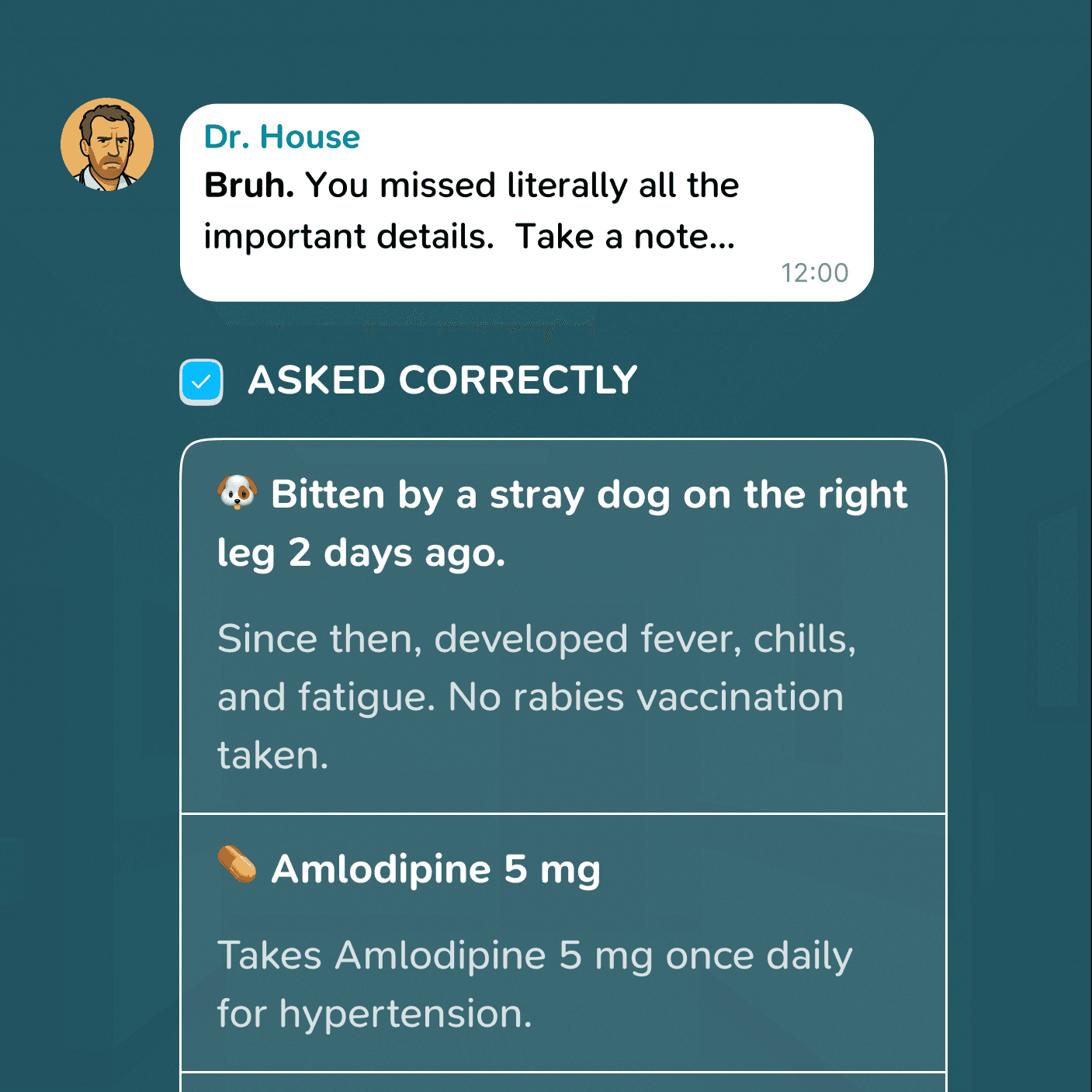 Asked correctly feedback panel